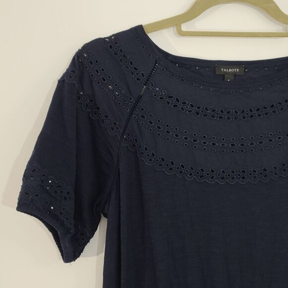 Talbots Navy Royal Blue Eyelet Trim Slip On Short Sleeve Midi Dress Size‎ Small - Picture 3 of 7